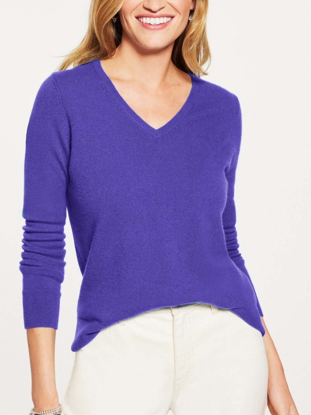 Talbots Royal Purple Cashmere V-Neck Sweater Long Sleeve Soft M Quiet Luxury